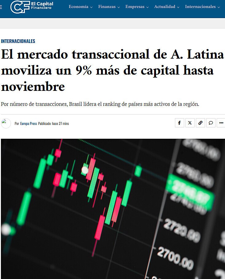 El mercado transaccional de A. Latina moviliza un 9% ms de capital hasta noviembre